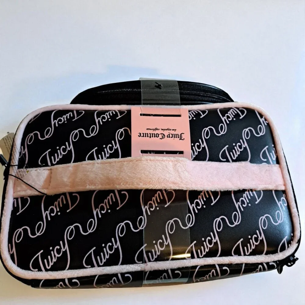 Juicy Couture Pink and Black Train Case Makeup Bag Set NWT